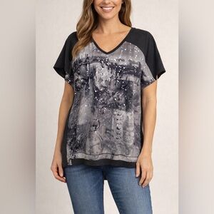 Cecil German Brand We All Have Stories To Tell Graphic Tee Sparkle - Size XL